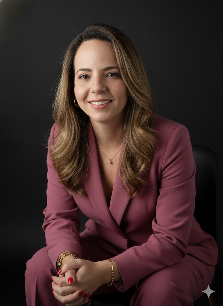 Isabele Bivar em terno rose